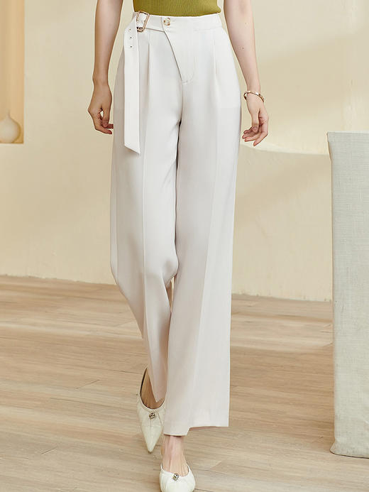 剩M/L/XXL 米思阳2025春季新款质感爽滑醋酸直筒长裤时尚通勤OL休闲裤女0484 商品图2