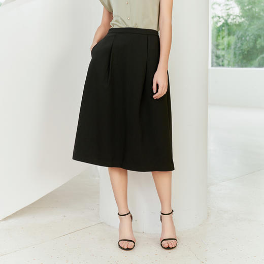 【A字半身裙】23年春夏新品女士黑色半裙100%聚酯纤维中长款半裙 商品图0