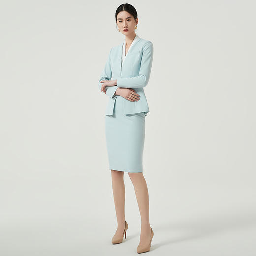 IWY/新款水蓝色西装套裙女高级感面试职业正装套装美容院工作服CS1584 商品图4