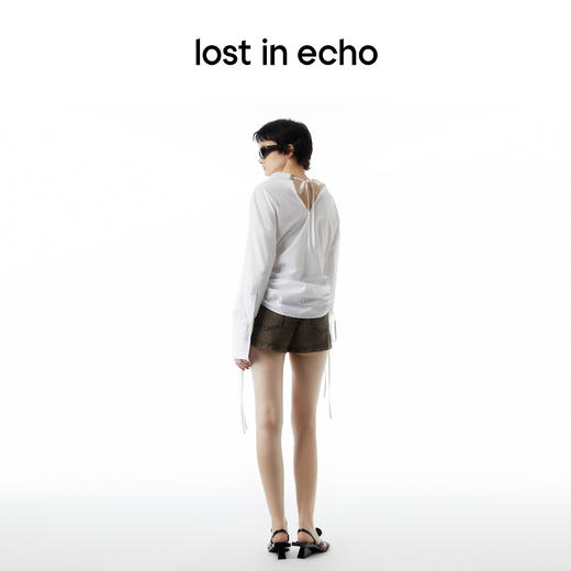 lost in echo设计师品牌Ari系列时尚舒适抽绳露背半门襟白衬衫女 商品图3