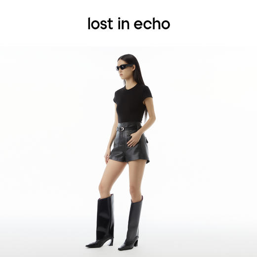 lost in echo设计师品牌Aliz系列logo刺绣弹力简约修身短款T恤女 商品图2