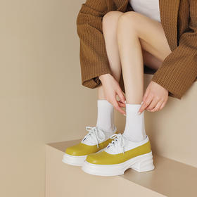 时尚减龄，耐磨防滑橡胶底厚底撞色真皮单鞋HB-9003