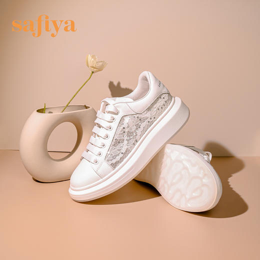 Safiya/索菲娅 春夏蕾丝网面2023年春季新款透气增高厚底休闲板鞋 SF31112016 商品图4