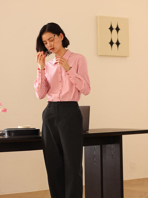 HeyDress法式九分休闲裤女春季高腰宽松显瘦挽边设计感纯棉裤子 商品图2