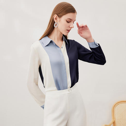 EITIE爱特爱春季新款气质洋气撞色拼接收衬衫6909614 商品图1