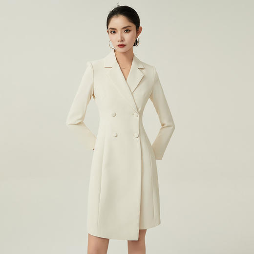 IWY/双排扣杏色西装连衣裙女士长袖气质艺考播音主持人正装礼服女通勤Q824 商品图0