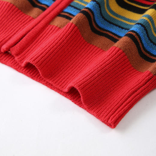 HCXR-SW5588复古立领长袖条纹针织开衫女2023年春季新款显瘦毛衣外套女 商品图3