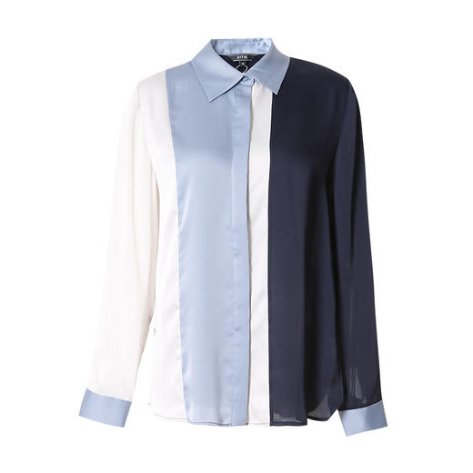 EITIE爱特爱春季新款气质洋气撞色拼接收衬衫6909614 商品图5