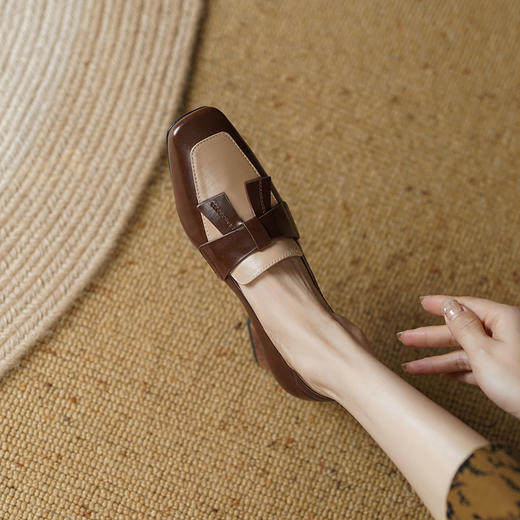 复古拼色小香风，爆款里外全皮单鞋YD-K012 商品图1
