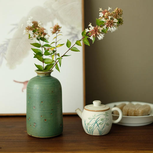 「景德镇手拉坯粗陶三色梅瓶小花瓶」民宿酒店样板房台面装饰陶瓷花器 商品图3