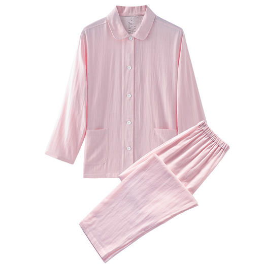 【纯色家居服】纯色家居服全棉双层纱睡衣简约家居服套装男女情侣款 商品图2