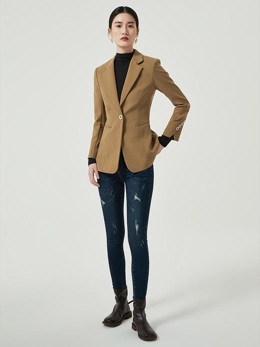 IWY/咖色复古西装外套女2023年新款春秋高级感一粒扣小个子职业装西服C11378 商品图2