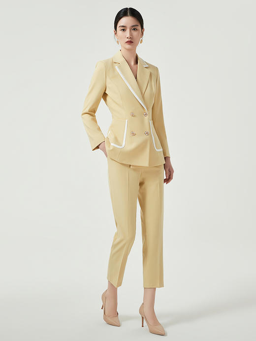 IWY/时尚西服西装套装女撞色高级设计感播音主持人上镜正装黄色工作服CP12103 商品图4