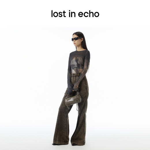 lost in echo设计师品牌时尚雪花水洗西裤式显瘦微喇裤阔腿牛仔裤 商品图4
