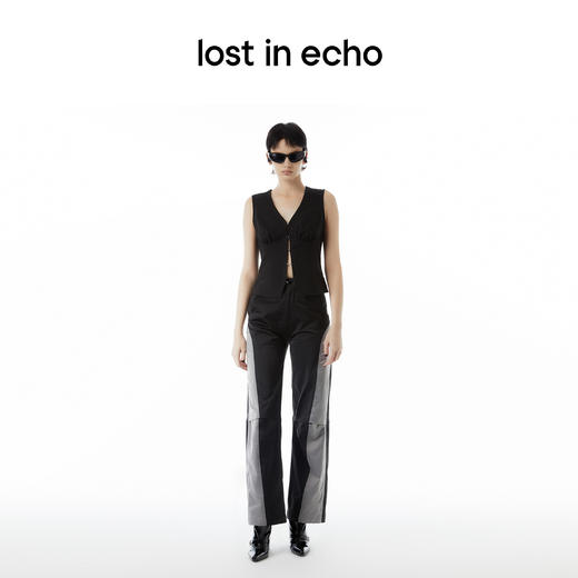 lost in echo设计师品牌Ari系列褶皱V领修身黑色无袖上衣马甲甜酷 商品图3
