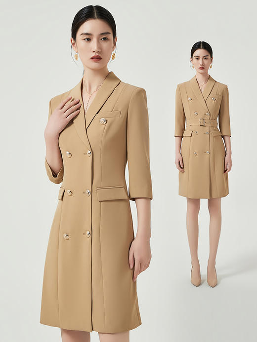 IWY/卡其色高端职业连衣裙女士商务经理正装工作服七分袖西装裙Q470 商品图1