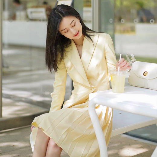 IWY/达人同款黄色西装连衣裙女秋冬气质通勤职业装艺考礼服主持人正装Q11363 商品图3