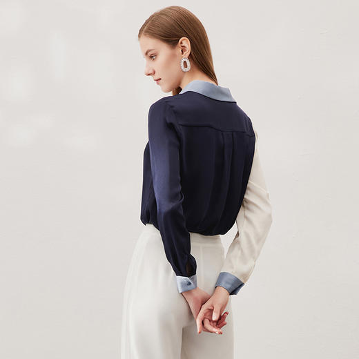 EITIE爱特爱春季新款气质洋气撞色拼接收衬衫6909614 商品图4