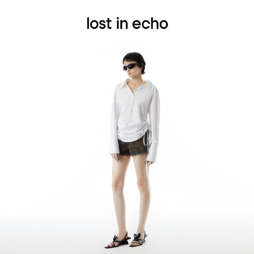 lost in echo设计师品牌Ari系列时尚舒适抽绳露背半门襟白衬衫女 商品图2