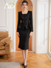 AD法式方领气质名媛两件套女韩版时尚粗花呢小香风西装套装包臀裙 商品缩略图0