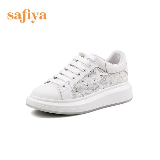 Safiya/索菲娅 春夏蕾丝网面2023年春季新款透气增高厚底休闲板鞋 SF31112016 商品图7