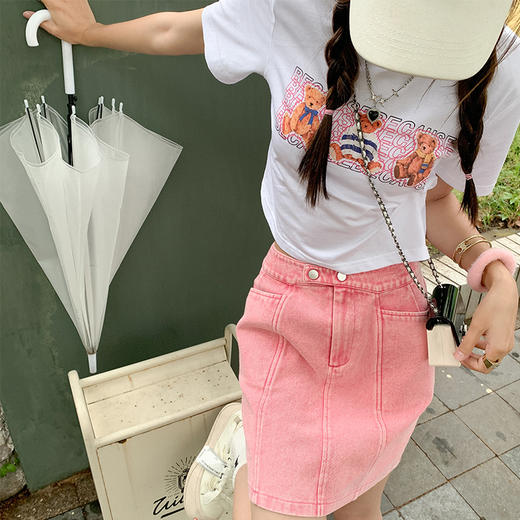 <曾小咸推荐>巨折清仓秒杀，稀有现货24小时发【仅限今日】 裙子秒杀系列，夏洋气粉色牛仔短裙 / 短袖 商品图1