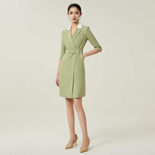 IWY/绿色职业装西装连衣裙女春夏七分袖高级感主持人播音艺考演讲服装Q757 商品图2