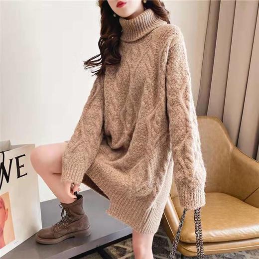 CSH-1700高领毛衣女2023新款秋冬加厚宽松外穿韩版套头中长款红色针织上衣 商品图1