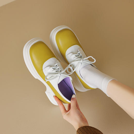 时尚减龄，耐磨防滑橡胶底厚底撞色真皮单鞋HB-9003 商品图3