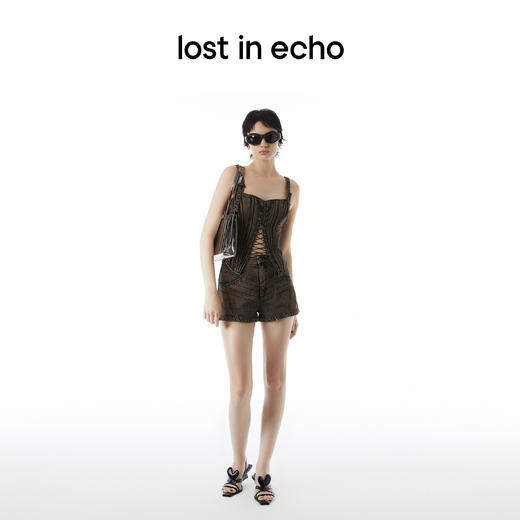 lost in echo设计师品牌Ari系列雪花重工水洗压线牛仔短裤 商品图3