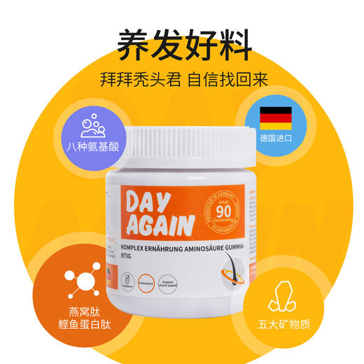 买2瓶赠价值79元气垫按摩梳一支！德国Day Again德尔茵 护发软糖 90粒/瓶 酸甜Q弹 商品图2