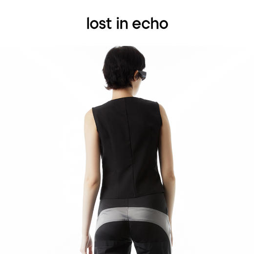 lost in echo设计师品牌Ari系列褶皱V领修身黑色无袖上衣马甲甜酷 商品图2