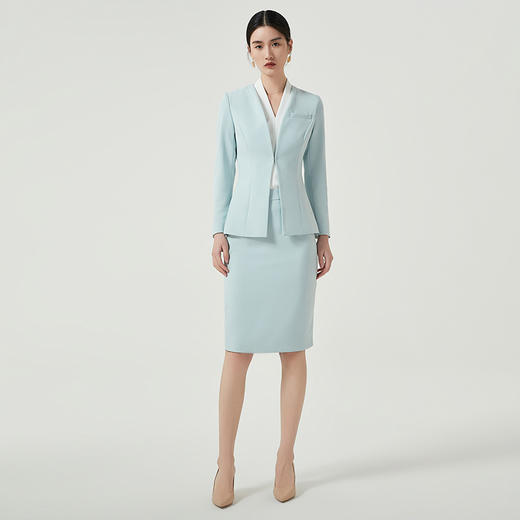 IWY/新款水蓝色西装套裙女高级感面试职业正装套装美容院工作服CS1584 商品图1