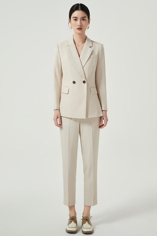 IWY/高端定制西装套装女士职业修身正装米白色小西服韩版通勤风两件套C12312+P12312 商品图5