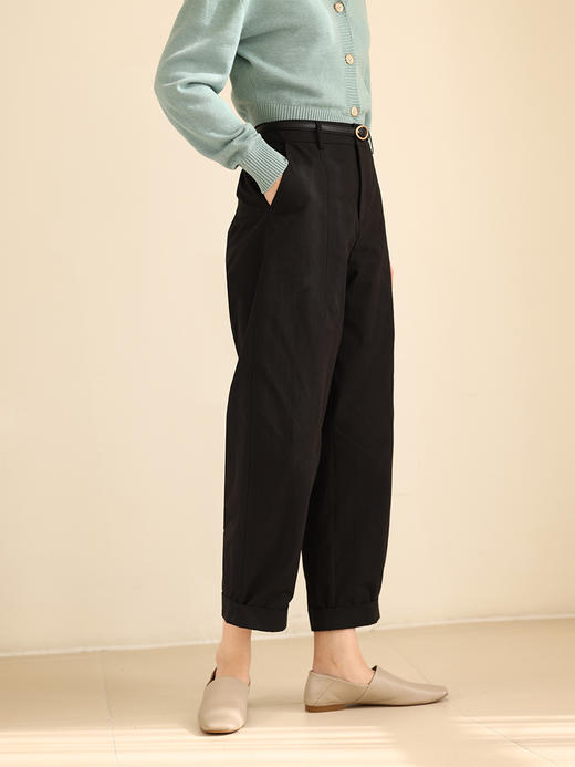 HeyDress法式九分休闲裤女春季高腰宽松显瘦挽边设计感纯棉裤子 商品图3