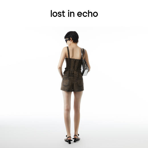 lost in echo设计师品牌Ari系列雪花重工水洗压线牛仔短裤 商品图4