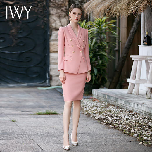 IWY/粉色高端职业女裙套装西装外套西服时尚商务正装美容师工作服CS1719 商品图0