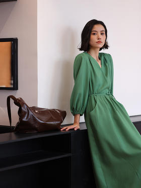 HeyDress莱赛尔连衣裙女春季法式V领宽松收腰显瘦感气质裙子