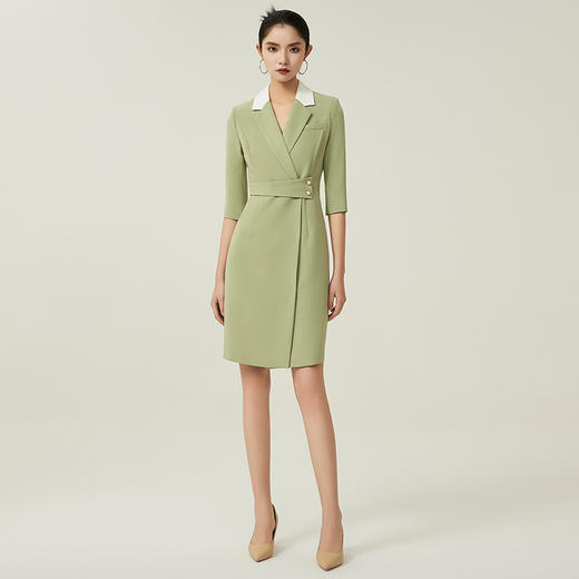 IWY/绿色职业装西装连衣裙女春夏七分袖高级感主持人播音艺考演讲服装Q757 商品图0