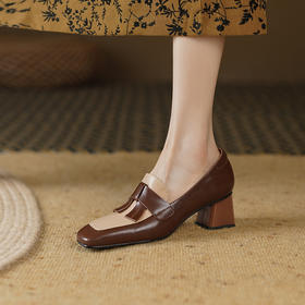 复古拼色小香风，爆款里外全皮单鞋YD-K012
