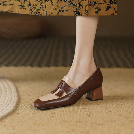 复古拼色小香风，爆款里外全皮单鞋YD-K012 商品图0
