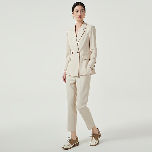 IWY/高端定制西装套装女士职业修身正装米白色小西服韩版通勤风两件套C12312+P12312 商品图3
