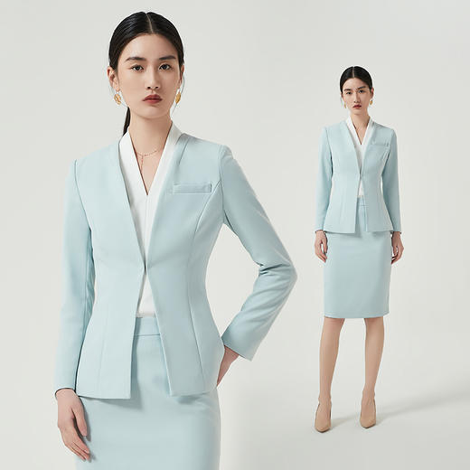IWY/新款水蓝色西装套裙女高级感面试职业正装套装美容院工作服CS1584 商品图0