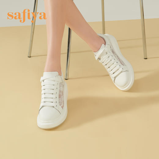 Safiya/索菲娅 春夏蕾丝网面2023年春季新款透气增高厚底休闲板鞋 SF31112016 商品图1