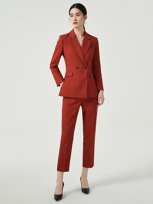 IWY/橘红色西服套装女春秋高端定制总裁正装韩版气质职业西装两件套裤C12312+P12312 商品图2