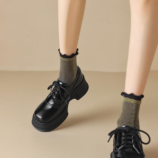 时尚减龄，耐磨防滑橡胶底厚底撞色真皮单鞋HB-9003 商品图8