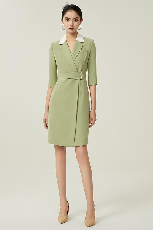 IWY/绿色职业装西装连衣裙女春夏七分袖高级感主持人播音艺考演讲服装Q757 商品图5