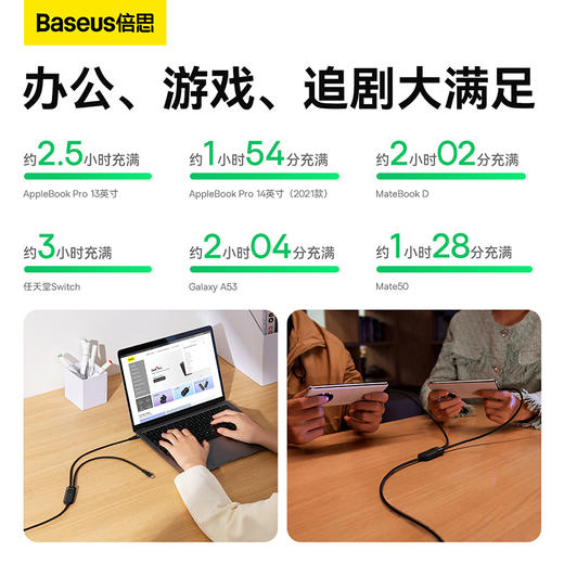倍思 闪速系列2 一拖二快充充电线Type-C to C+C 100W 1.5m 商品图5