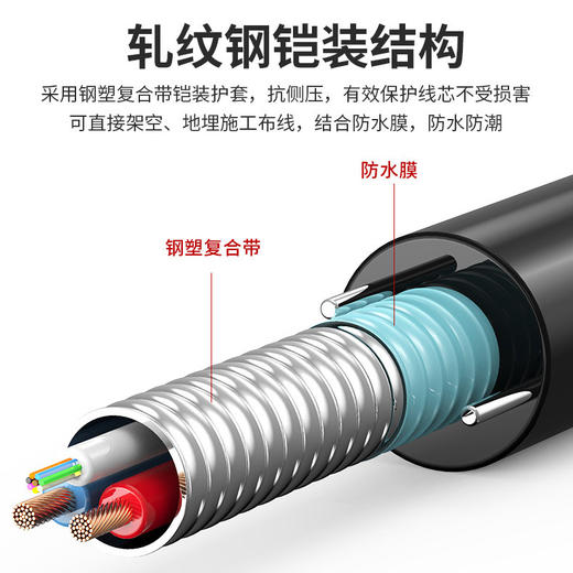 爆款 热销【光电@复合缆】国标铠装光电复合缆复合光缆4芯6/8/12/24芯光纤带电源复合线地埋带电源室外光缆线监控纯铜光钎光缆铠装架空地埋户外防水晒 商品图2