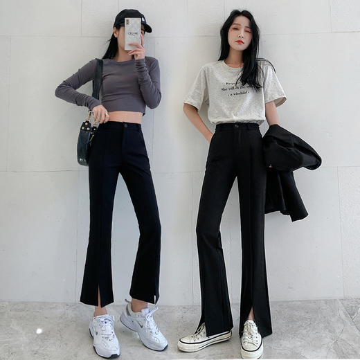 LUOQIQI时尚微喇开叉裤，简约干练、气质减龄，显高显瘦显腿长
 商品图0